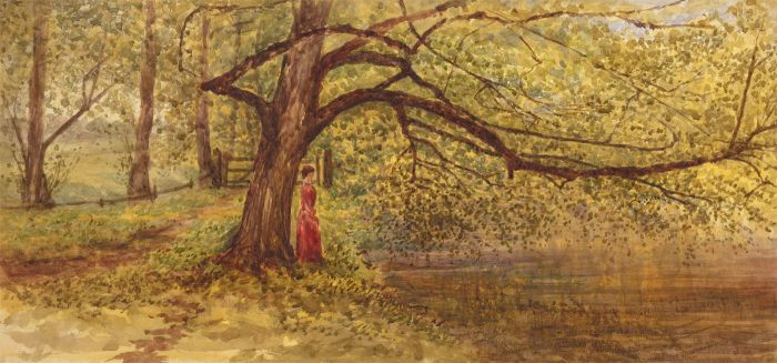 English School Late 19th Century Watercolour - Lady in an Autumnal Forrest