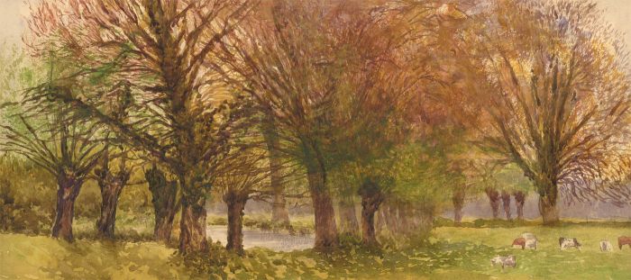 English School Late 19th Century Watercolour - Cattle Grazing in Autumn