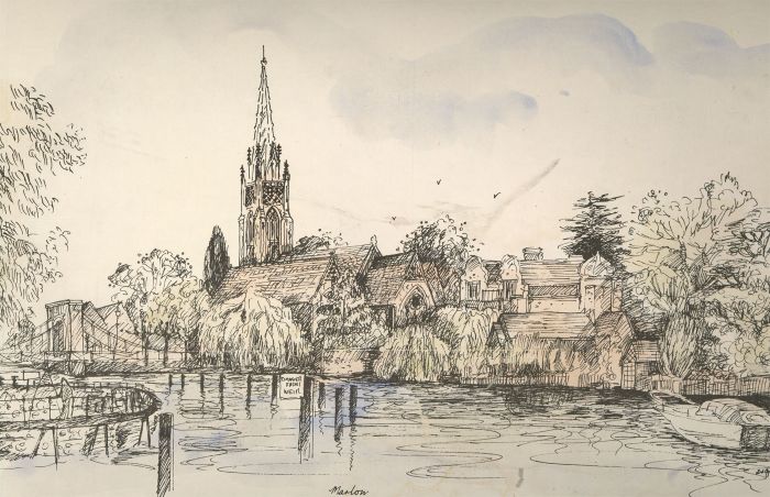 Contemporary Pen and Ink Drawing - Marlow Lock