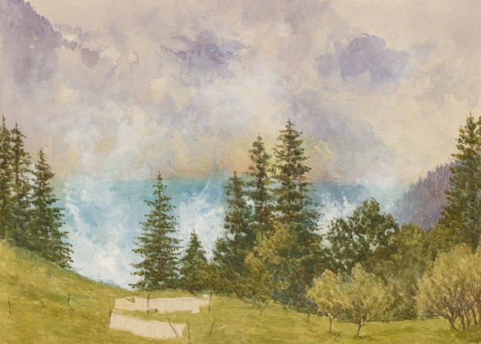 British School 19th Century Watercolour - Alpine Landscape with Fir Trees