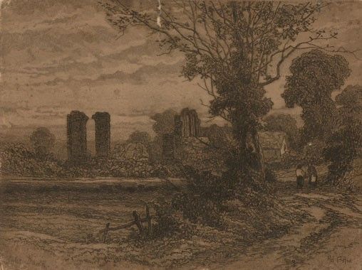 Henry Martin Pope (1843-1908) - Etched Copper Plate and Pressing, Church Ruins