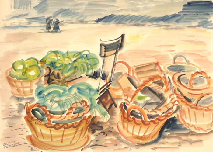 Ernest Fedarb NS (1905-2005) - Signed Watercolour, The Seaside Picnic