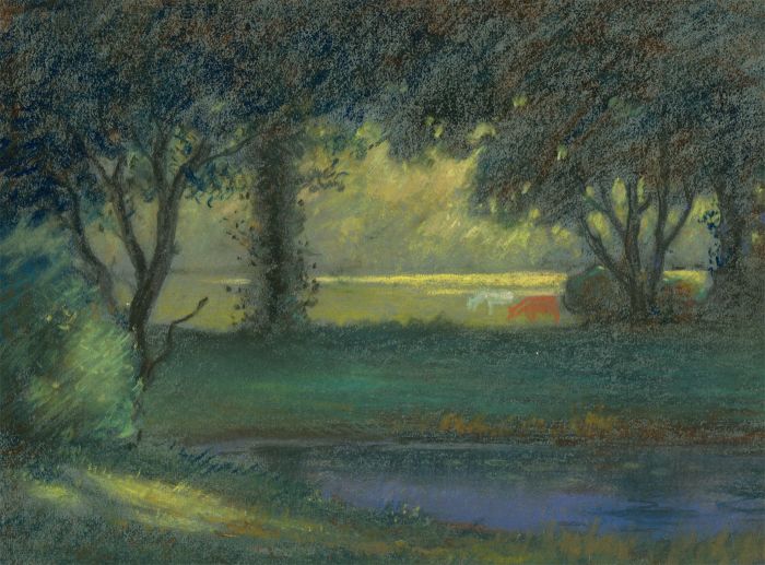 Frederick William George (1889-1971) - Pastel, Landscape with River and Cattle