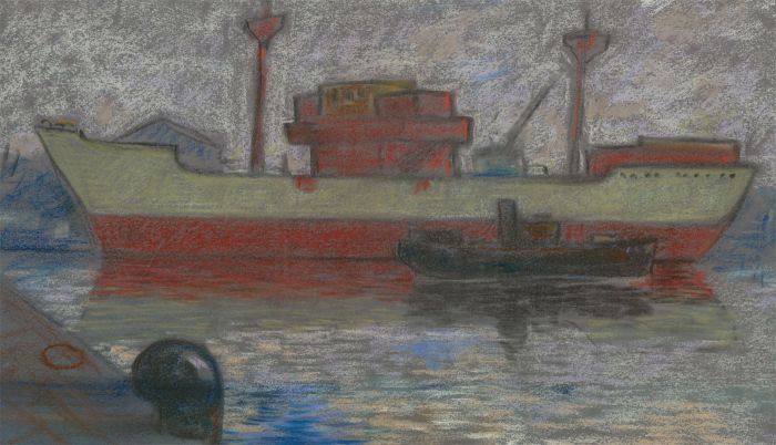 Frederick William George (1889-1971) - 20th Century Pastel, Ship in a Harbour