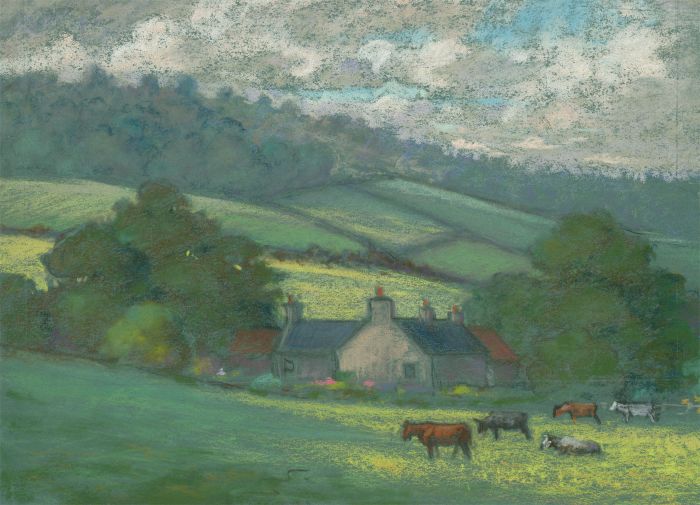 Frederick William George (1889-1971) - Pastel, Cattle in a Farmed Landscape