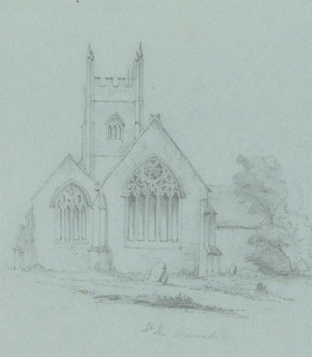 c.1860 Graphite Drawing - Church