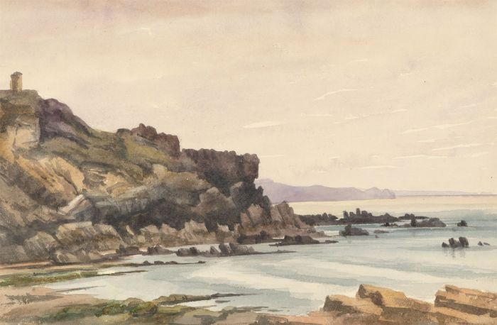 c.1860 Watercolour - Tower of the Winds, Bude, Cornwall