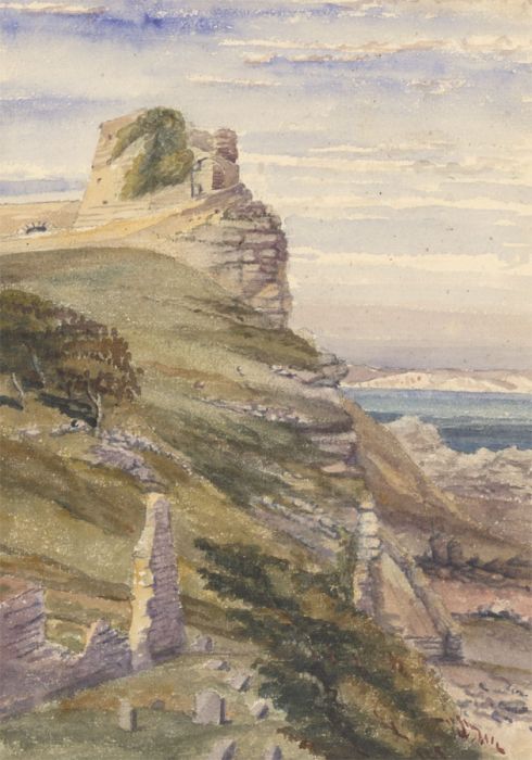 c.1860 Watercolour - Rocky Coastal Landscape