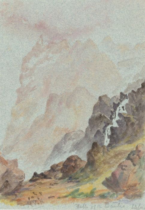 Mary V. Hobhouse - 1892 Watercolour, Dramatic Mountain Landscape