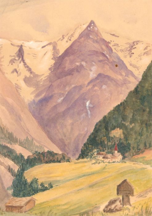 1892 Watercolour - Austrian Mountain Landscape