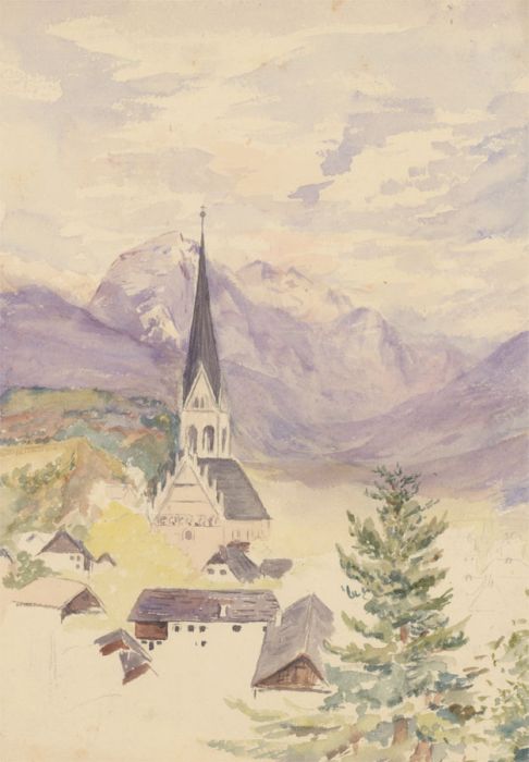 1892 Watercolour - Alpine Mountain Landscape
