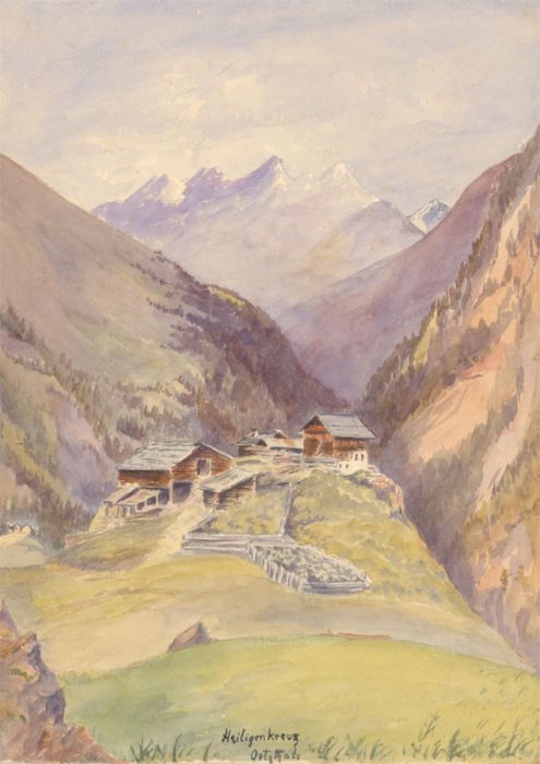 1892 Watercolour - Austrian Mountain Landscape