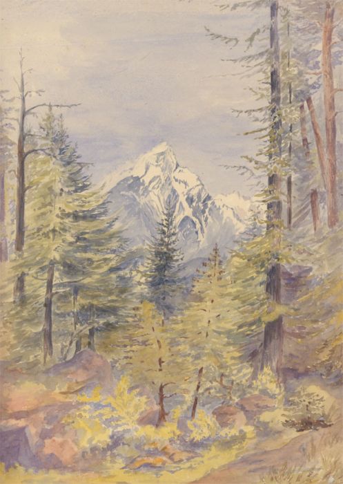 1892 Watercolour - Snow-capped Mountain, Austria