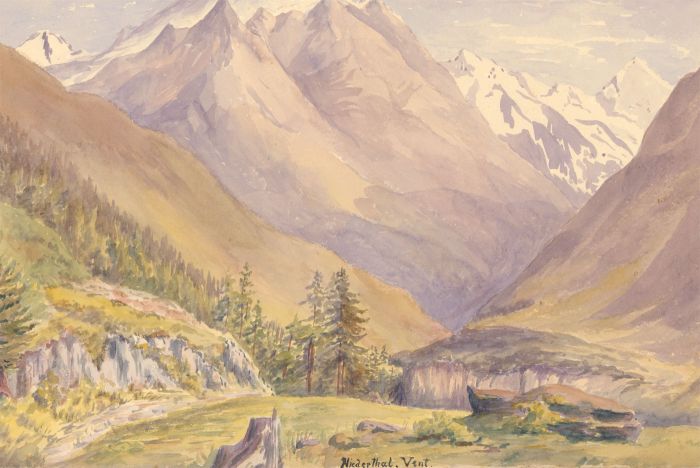 1892 Watercolour - Niederthal Mountain Landscape