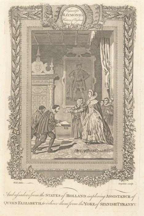 Grignion after Wale - 18th Century Engraving, Holland Emploring Queen Elizabeth