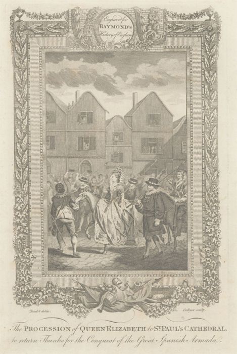 Collyer after Dodd - 18th Century Engraving, Queen Elizabeth to St Paul's