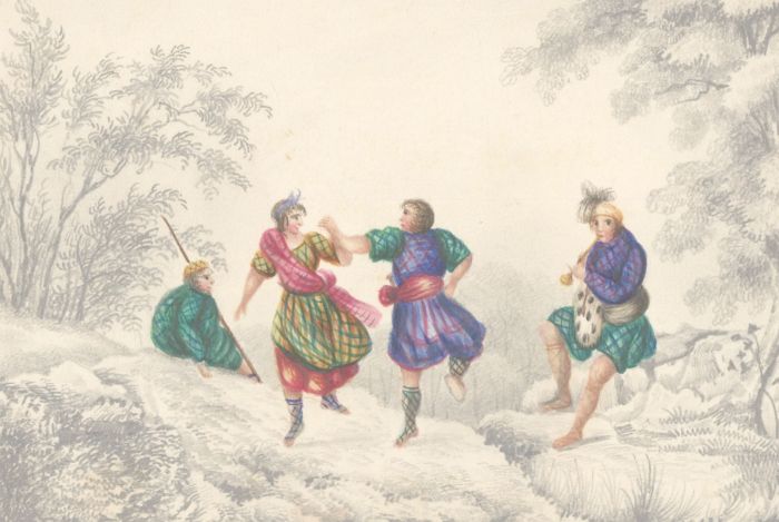Scottish School 19th Century Watercolour - Scottish Dancing in a Landscape