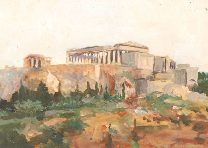 Modern British School Mid 20th Century Oil - View of the Acropolis