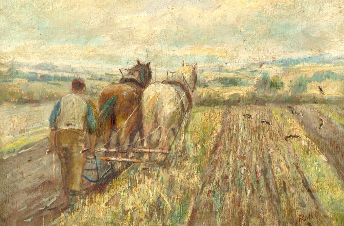 Henry Rollet (fl. 1881-1916) - Signed Late 19th Century Oil, Ploughing Cheshire