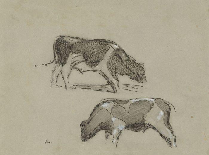 F. Millard - Mid 20th Century Pen and Ink Drawing, Cattle Grazing