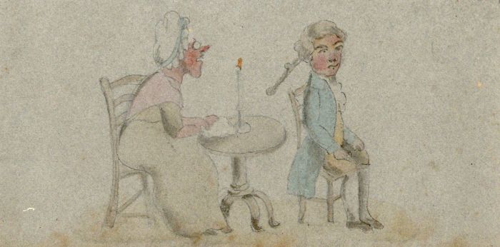 English School 1829 Graphite Drawing - Caricature Illustrations of Figures