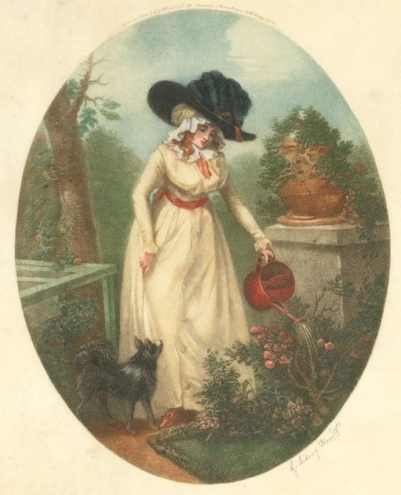 George Sidney Hunt (b. 1856) - 1918 Mezzotint, Lady and her Dog in a Garden