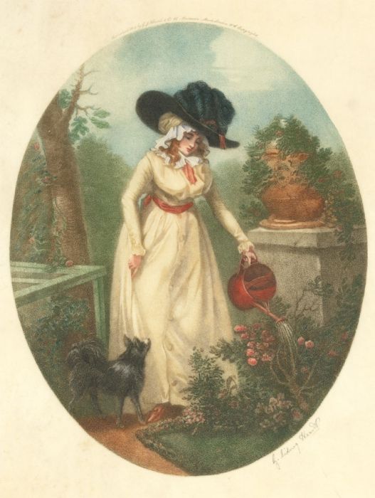 George Sidney Hunt (b. 1856) - 1918 Mezzotint, Lady and her Dog in a Garden