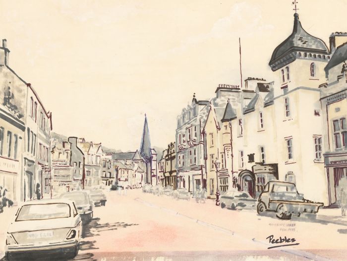 Joyce McCleree - 1973 Pen and Ink Drawing, Street Scene, Peebles