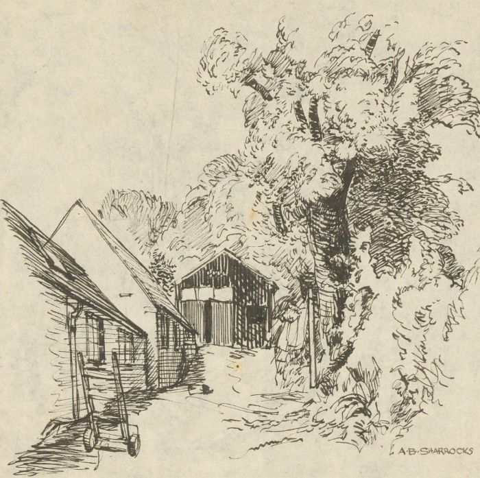 Alfred Burgess Sharrocks RCA (1919-1988) - Pen and Ink Drawing, Rural Cottage