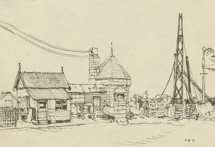 Alfred Burgess Sharrocks RCA (1919-1988) - Pen and Ink Drawing, The Pier