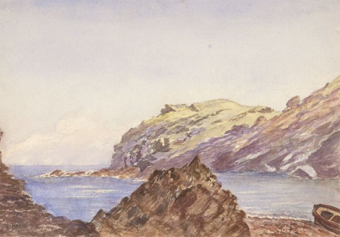 T. Hoblyn - Signed 1881 Watercolour, Rocks at Tintagel