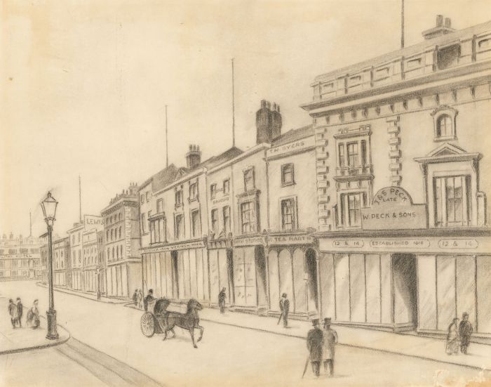 Late 19th Century Charcoal Drawing - Victorian Street Scene