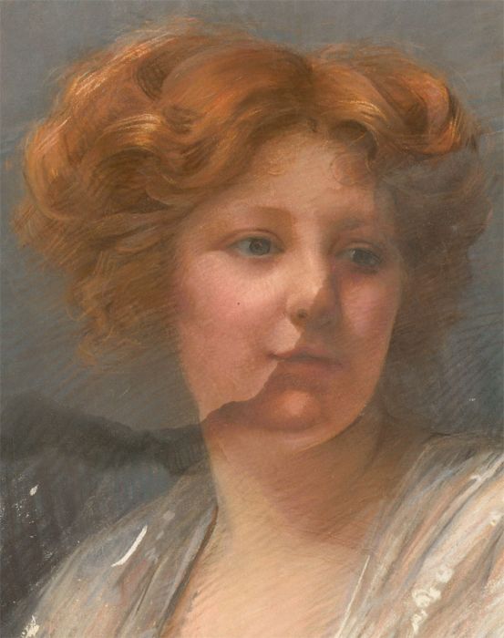 Late 19th Century Pastel - Young Woman with Red Hair