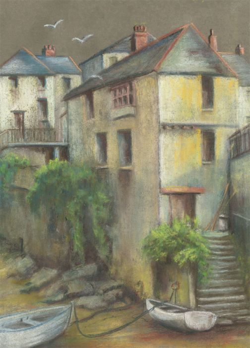 S. Dunstan - Contemporary Pastel, Newlyn Harbour Scene
