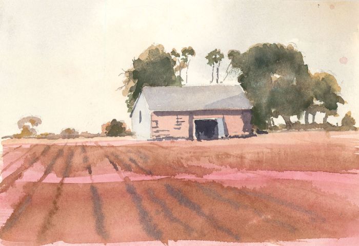 James Frank Adams (1923-2008) - Watercolour, Building in a Landscape