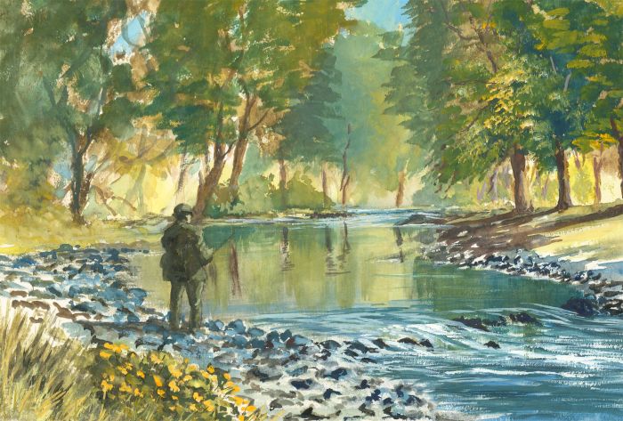 James Frank Adams (1923-2008) - Contemporary Gouache, Man Fishing