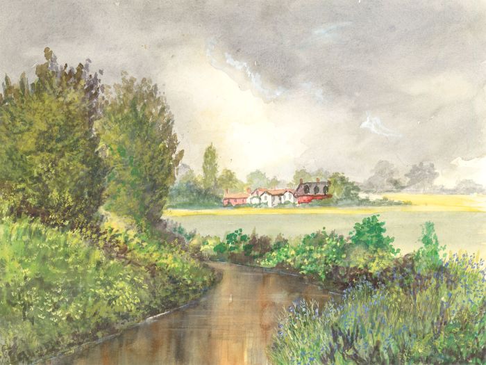 James Frank Adams (1923-2008) - Watercolour, River Through a Landscape