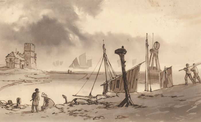 Charles William Cole - Late 19th Century Watercolour, Fisherfolk on the Shore