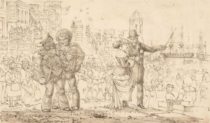 Charles William Cole - Late 19th Century Pen and Ink Drawing, London Dock Scene