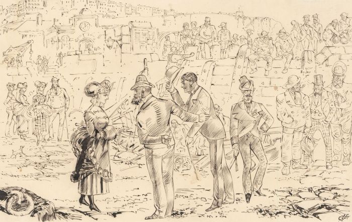 Charles William Cole - 19th Century Pen and Ink Drawing, Seaside Society Scene