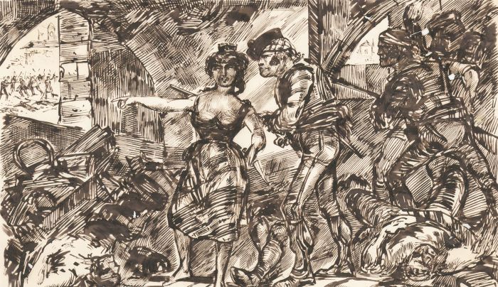 Charles William Cole - Late 19th Century Pen and Ink Drawing, Battle Scene