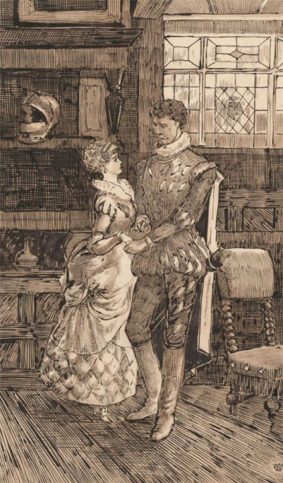 Charles William Cole - Late 19th Century Pen and Ink Drawing, Couple in Interior