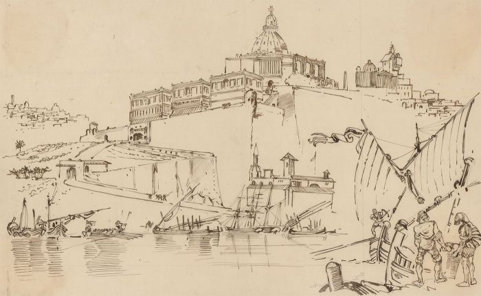 Charles William Cole - Late 19th Century Pen and Ink Drawing, Harbour Scene