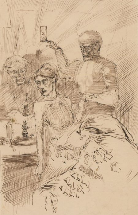Charles William Cole - Pair of 19th Century Pen and Ink Death Illustrations