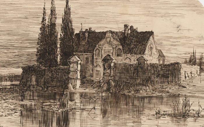 Charles William Cole - Late 19th Century Pen and Ink Drawing, Haunted House