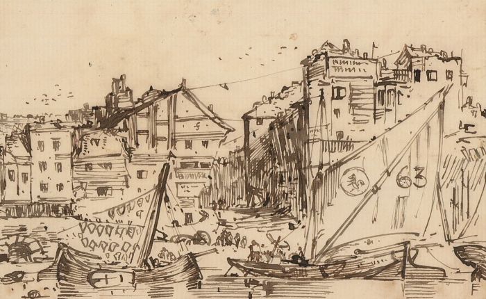 Charles William Cole - Set of Three Late 19th Century Pen and Ink Harbour Scenes