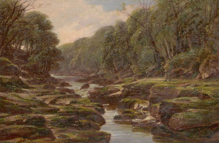 H. Ash - 1859 Oil, Fishing on the Llyn, Devon