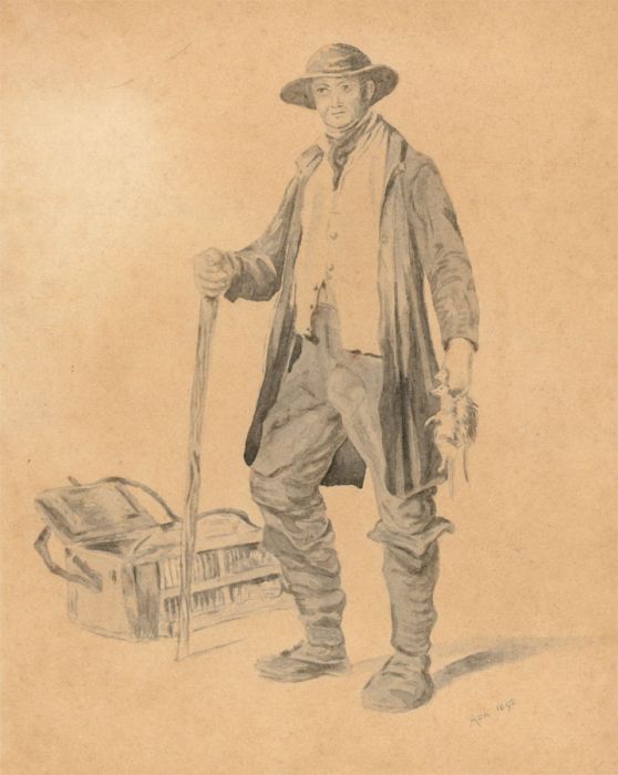 Ada - Signed 1892 Pen and Ink Drawing, A Kentish Rat catcher