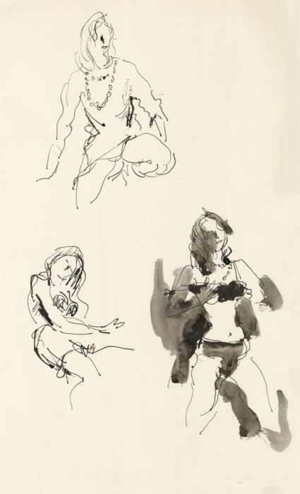 Peter Collins ARCA - c.1970s Pen and Ink Drawing, Studies of a Woman