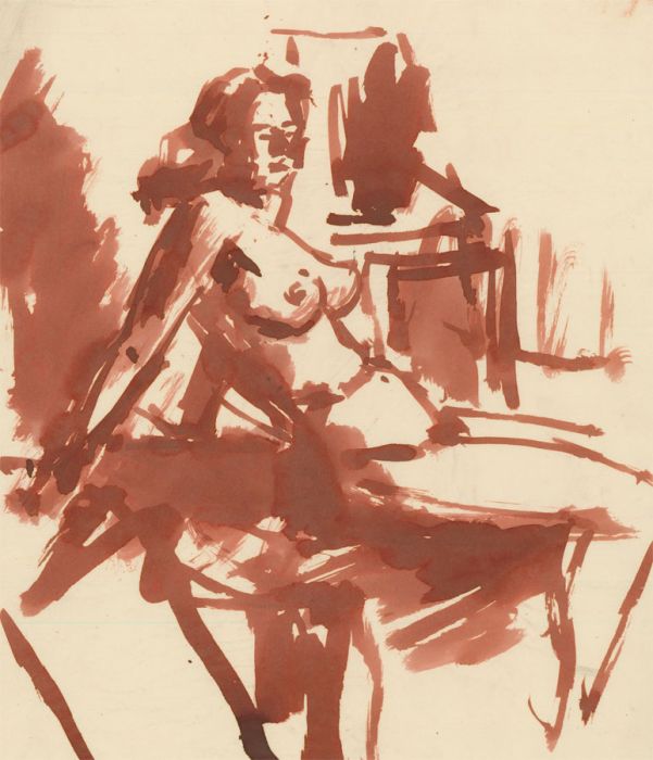 Peter Collins ARCA - c.1970s India Ink, Nude Woman in an Interior